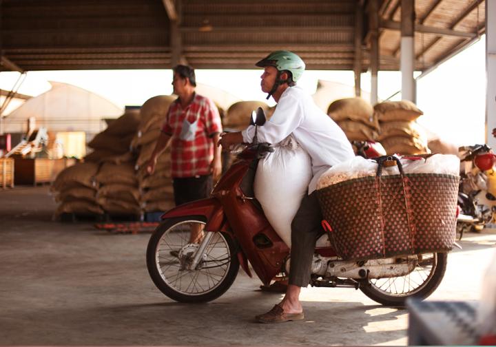 Man delivering beans in Vietnam